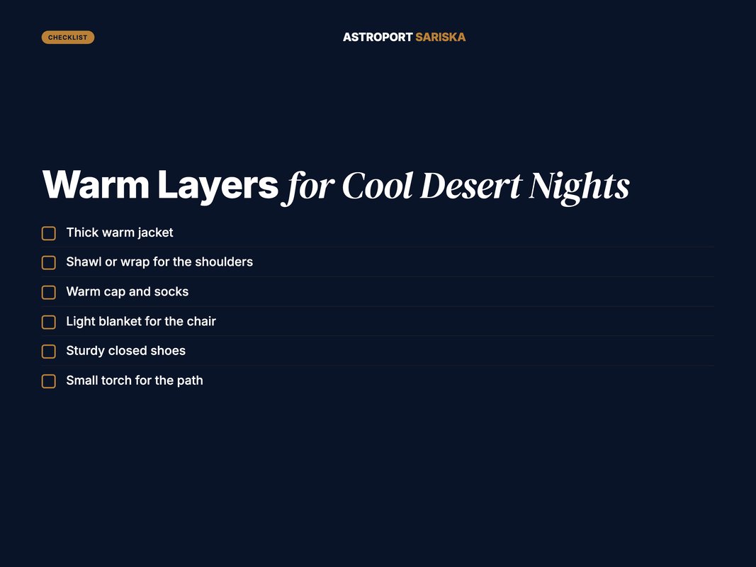 Checklist of warm layers and comfort items for a senior stargazing night