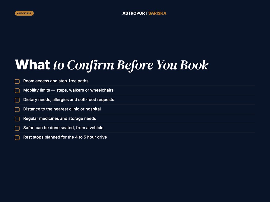 Checklist of items to confirm before a senior-friendly resort booking