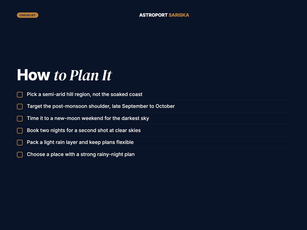 Checklist for planning a monsoon weekend getaway near Delhi with clear nights