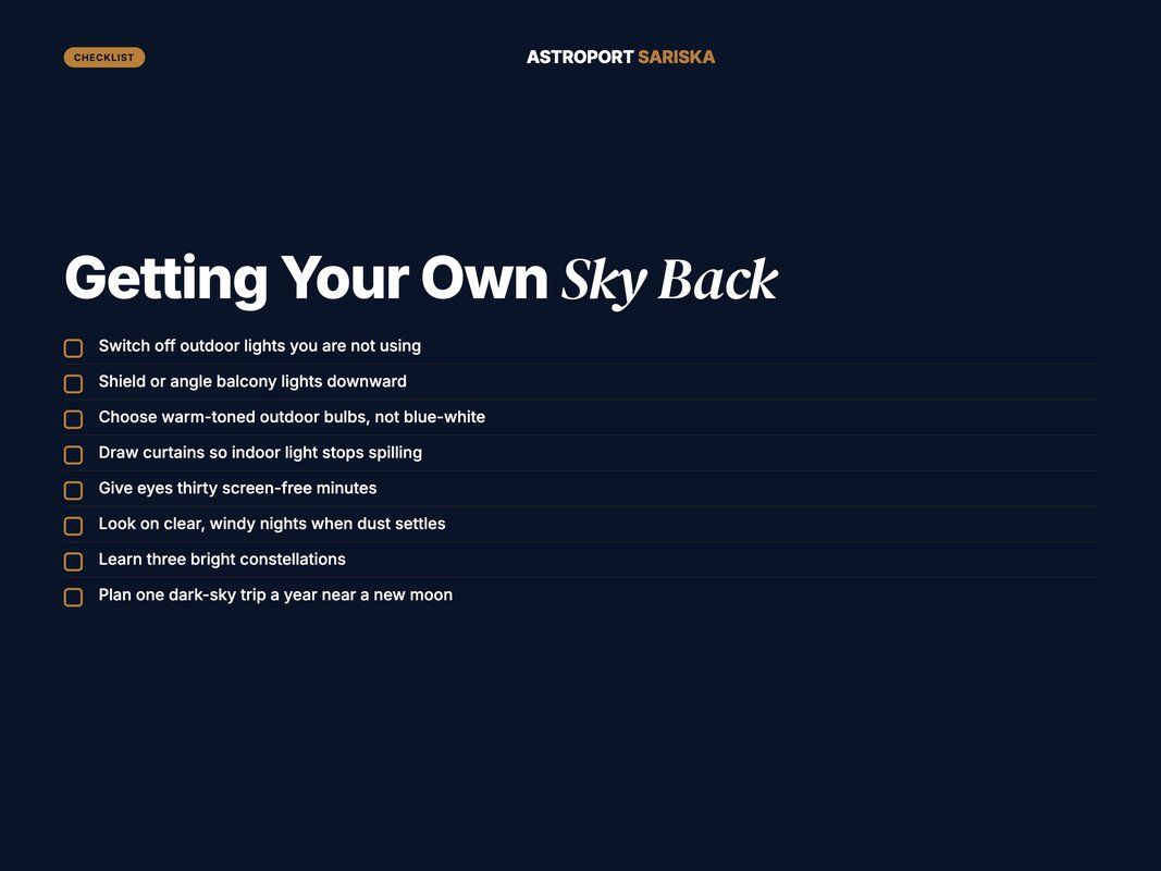 Checklist of habits for recovering a darker night sky at home