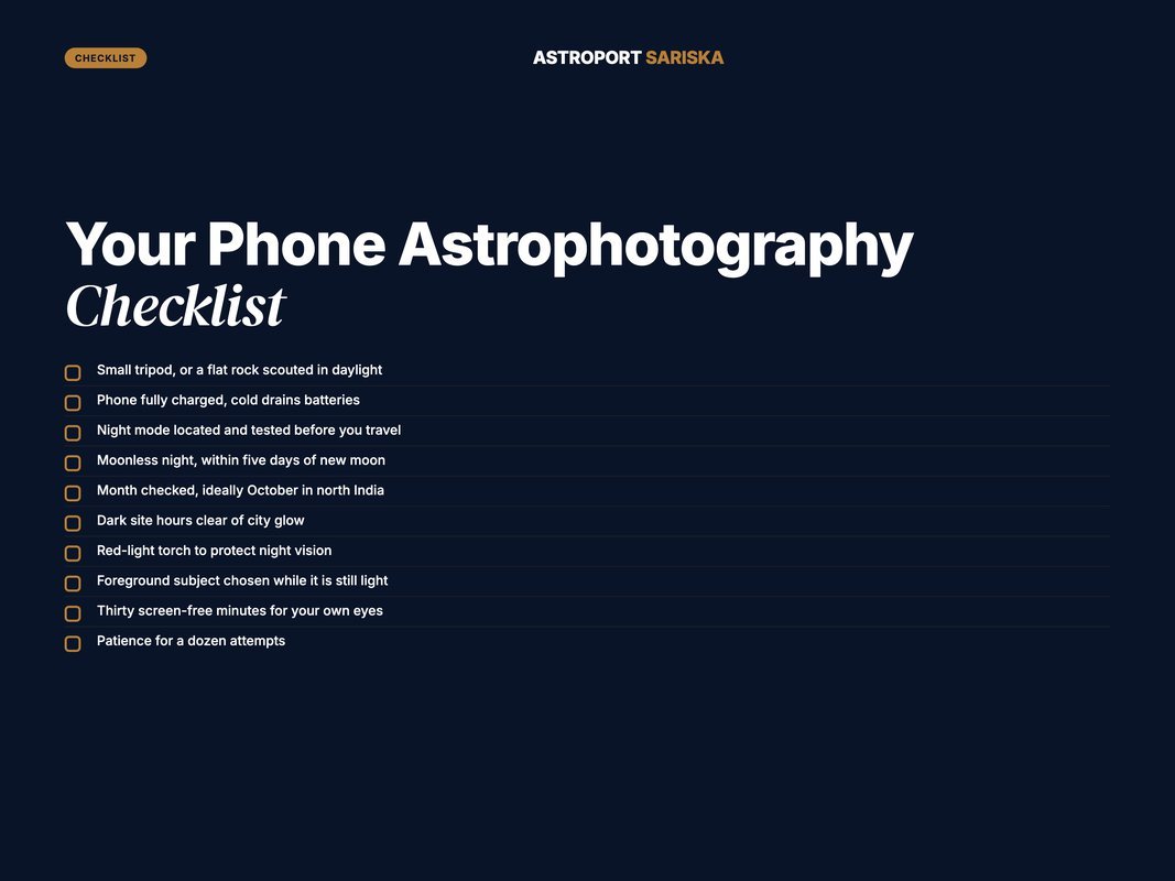 Checklist for phone astrophotography under a dark sky