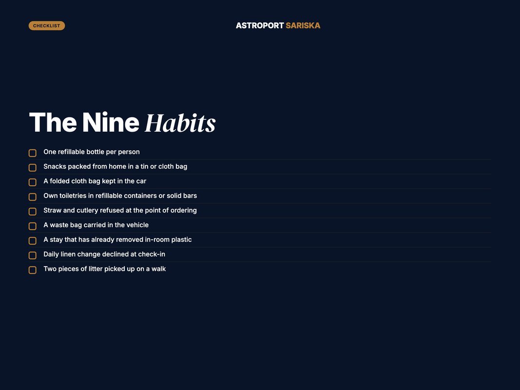 Checklist of nine plastic-free low-impact travel habits